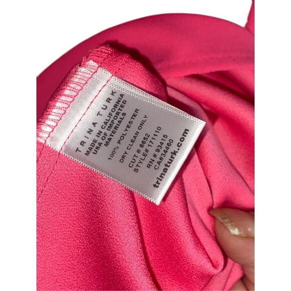 Trina Turk Women’s Blouse Size L Fuchsia Pink Ruffle Overlay V-Neck Top Pom Trim - Picture 4 of 4